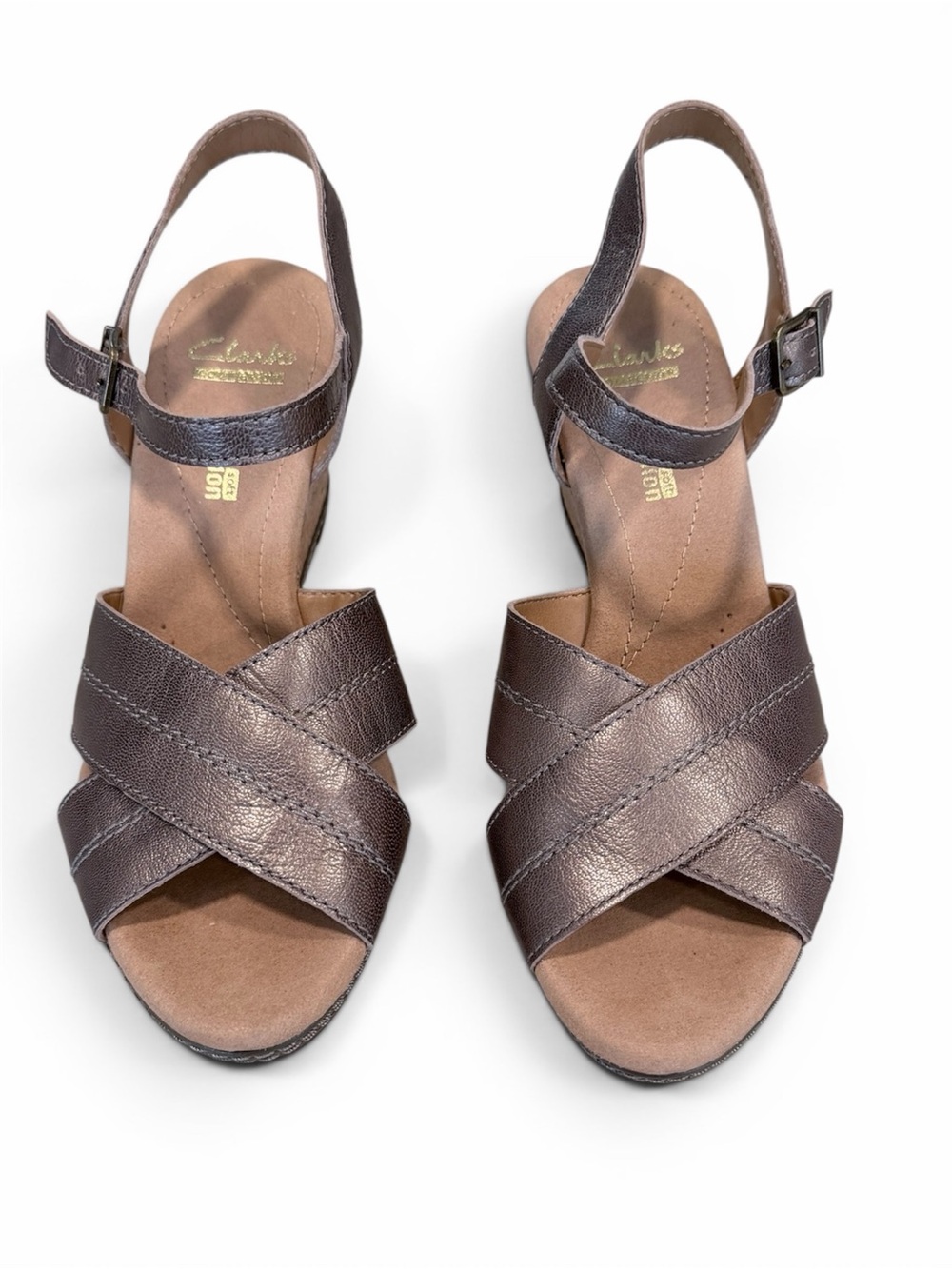 Clarks Women’s Bronze Metallic Leather Crisscross Slingback Sandals